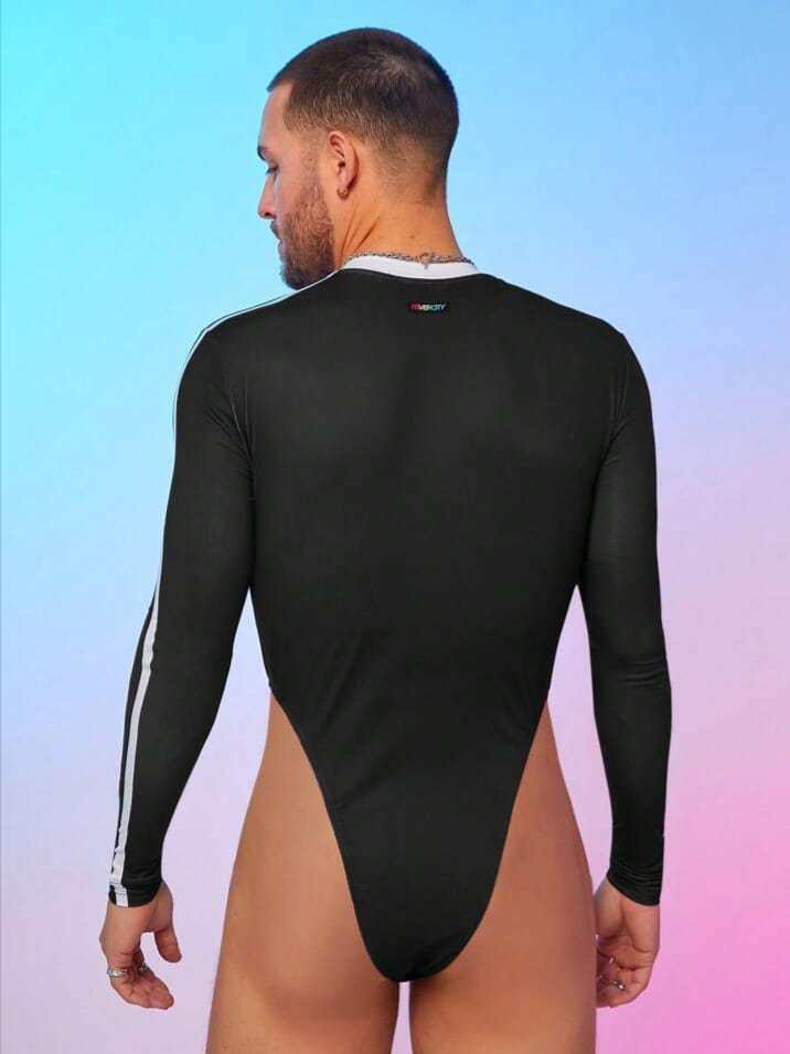 Uptown Funky Men's Colorblock Striped Letter & Number Print Bodysuit